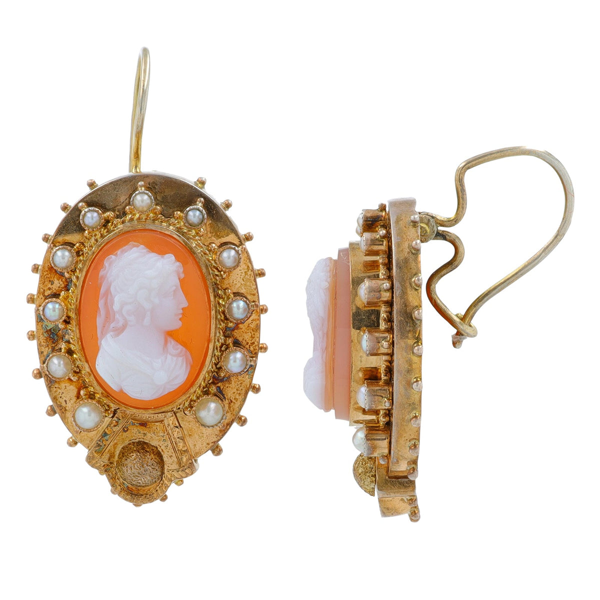 14K YG Pearl Cameo Earrings