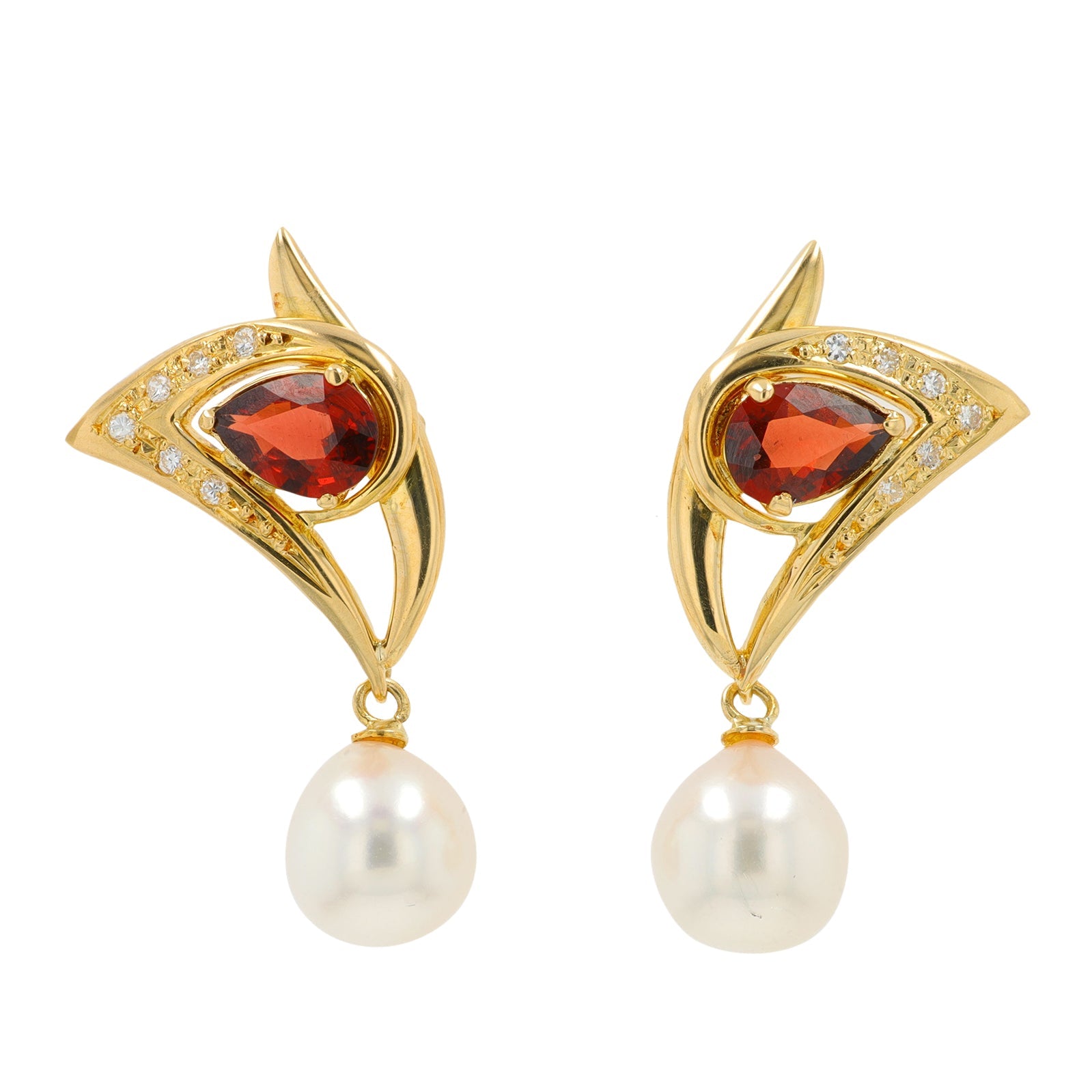 18K YG Garnet & Pearl Earrings