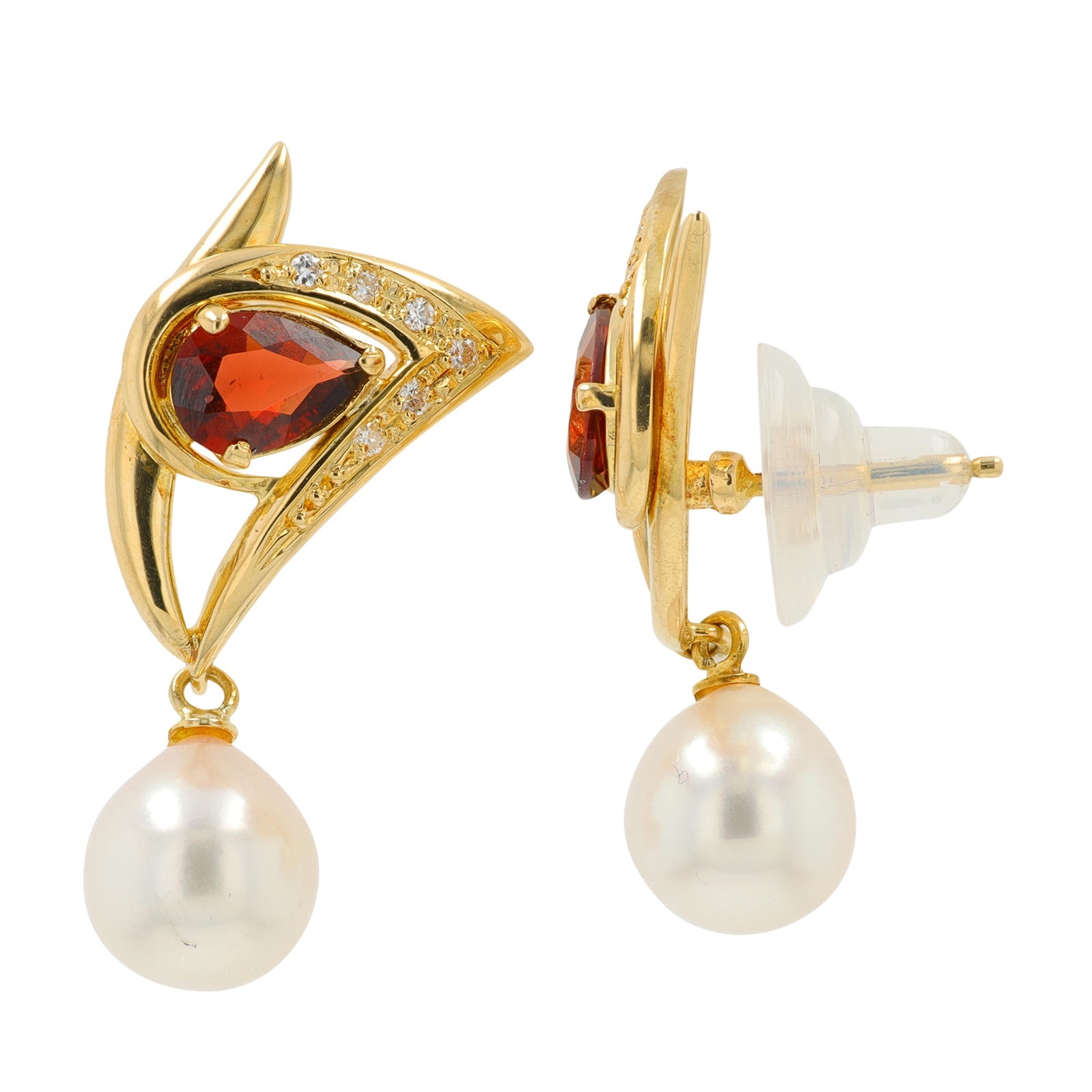 18K YG Garnet & Pearl Earrings