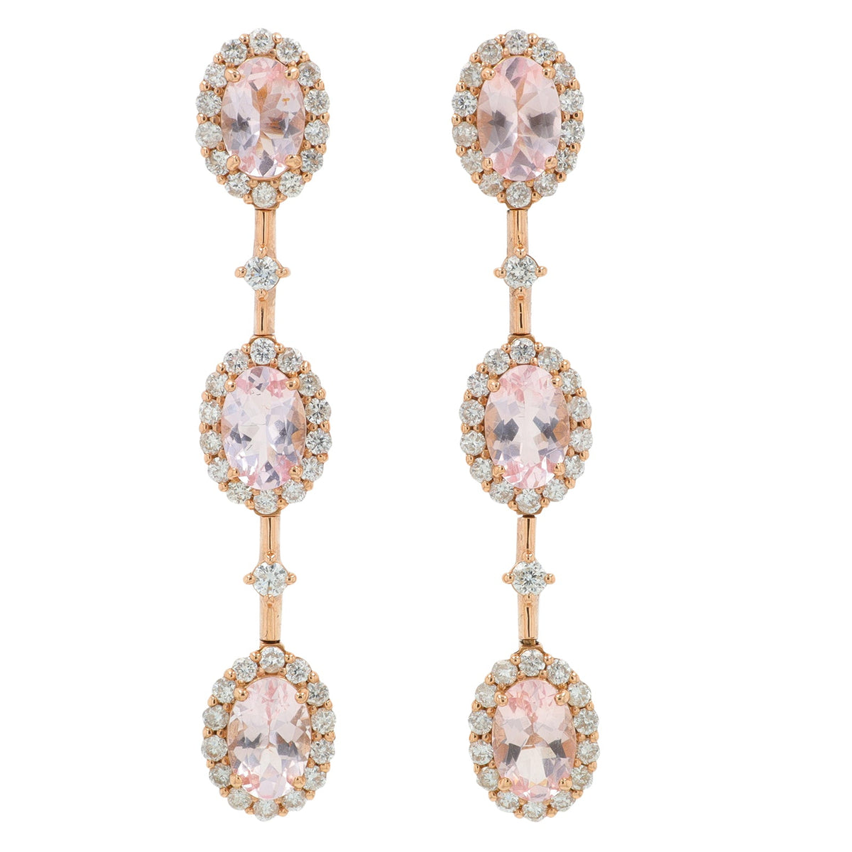 18K RG 2.40 CT Morganite Dangle Earrings