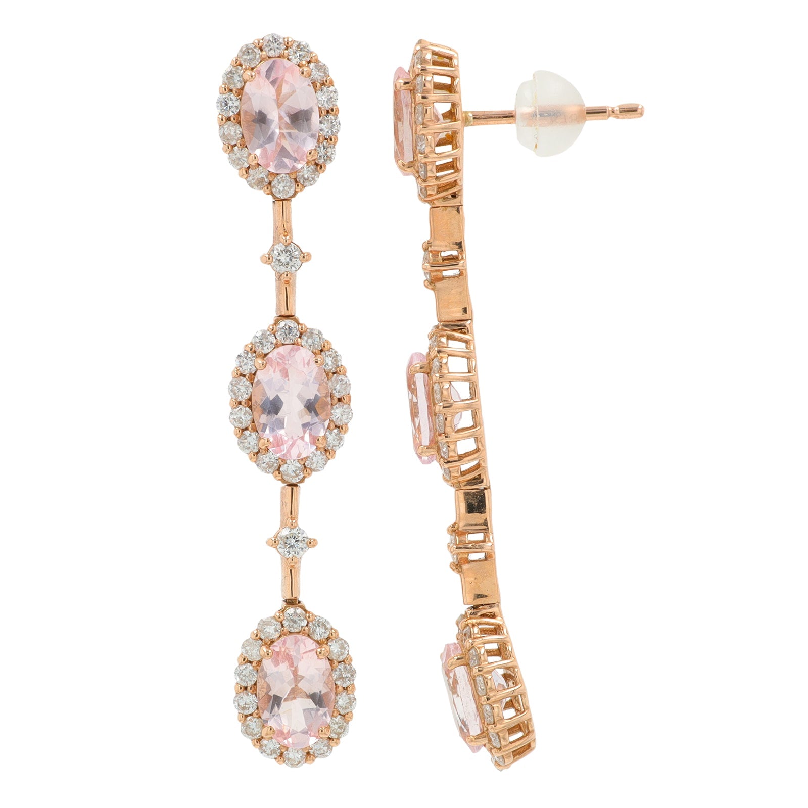 18K RG 2.40 CT Morganite Dangle Earrings