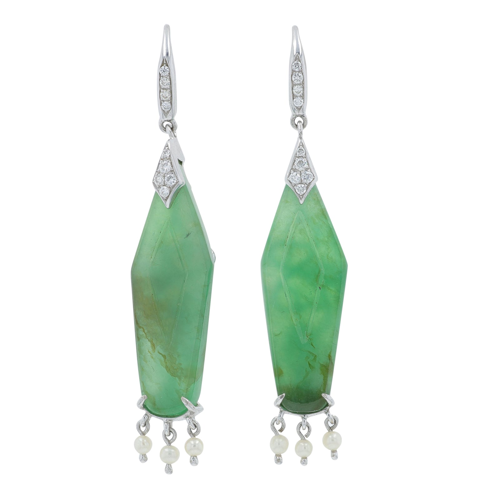 18K WG 13.94 CTW Jade & Pearl Earrings