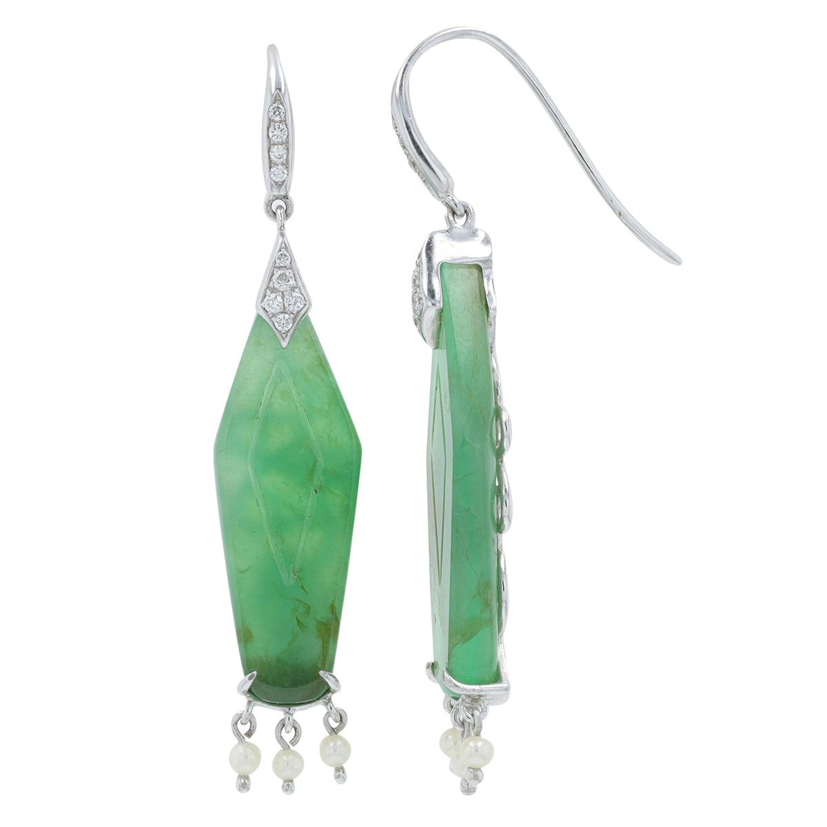 18K WG 13.94 CTW Jade & Pearl Earrings