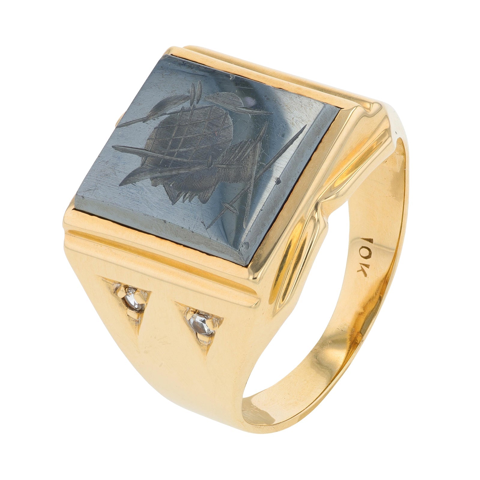 10K YG Hematite Cameo Gents Ring