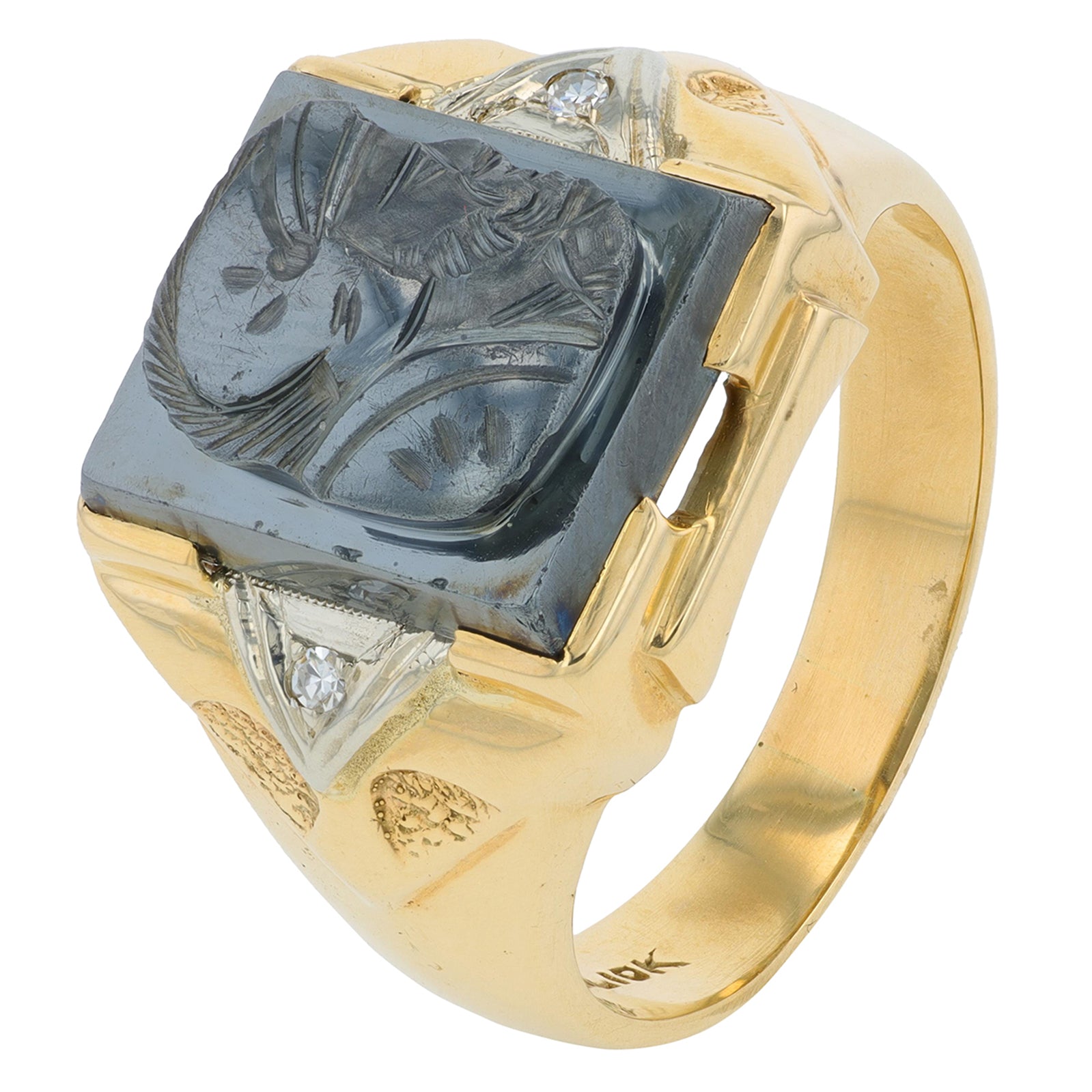 10K YG Hematite Cameo Gents Ring