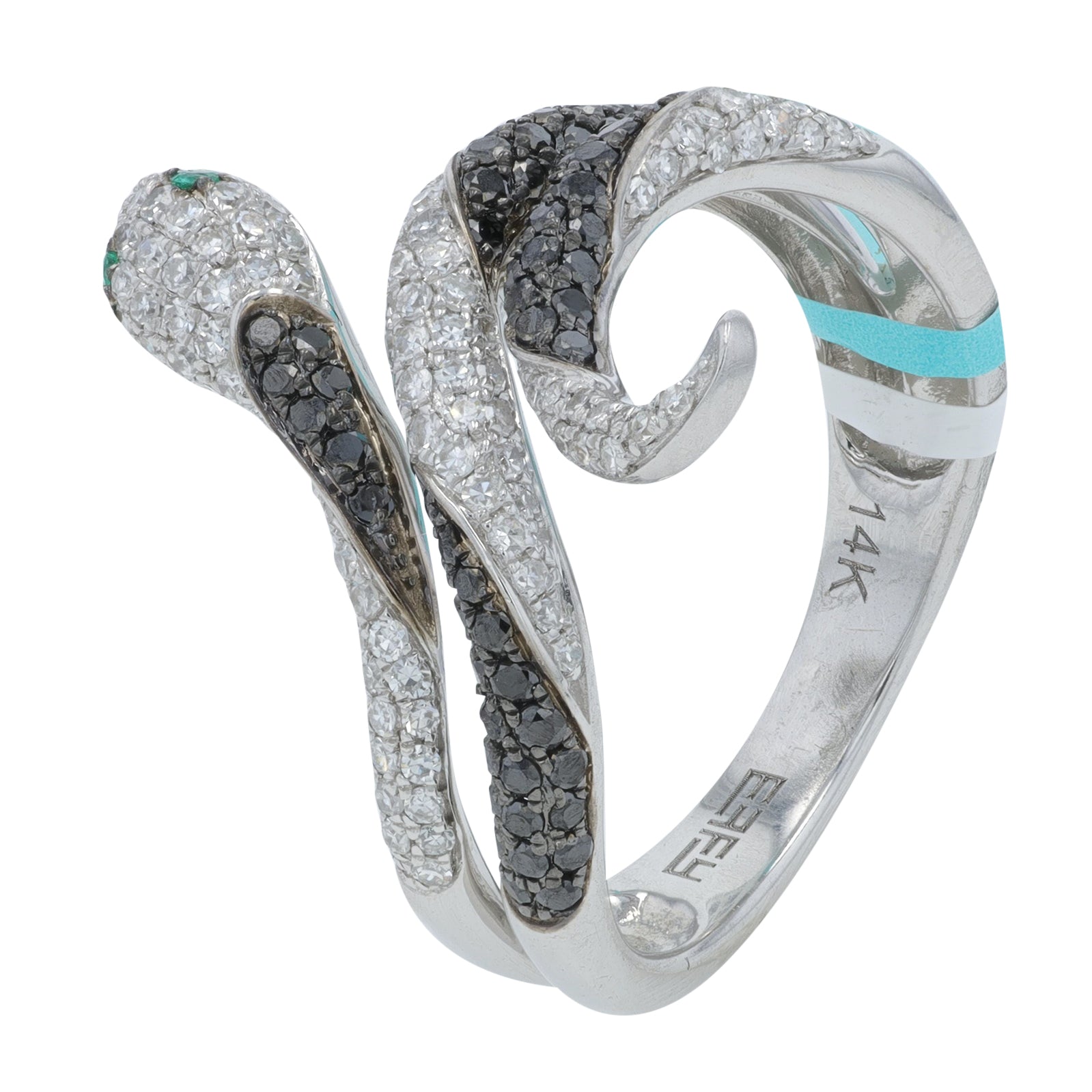14K EFFY WG .02 CT Emerald Snake Ring