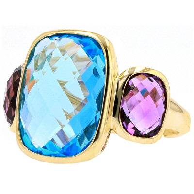 14K YG Three Stone Gemstone EFFY Ring
