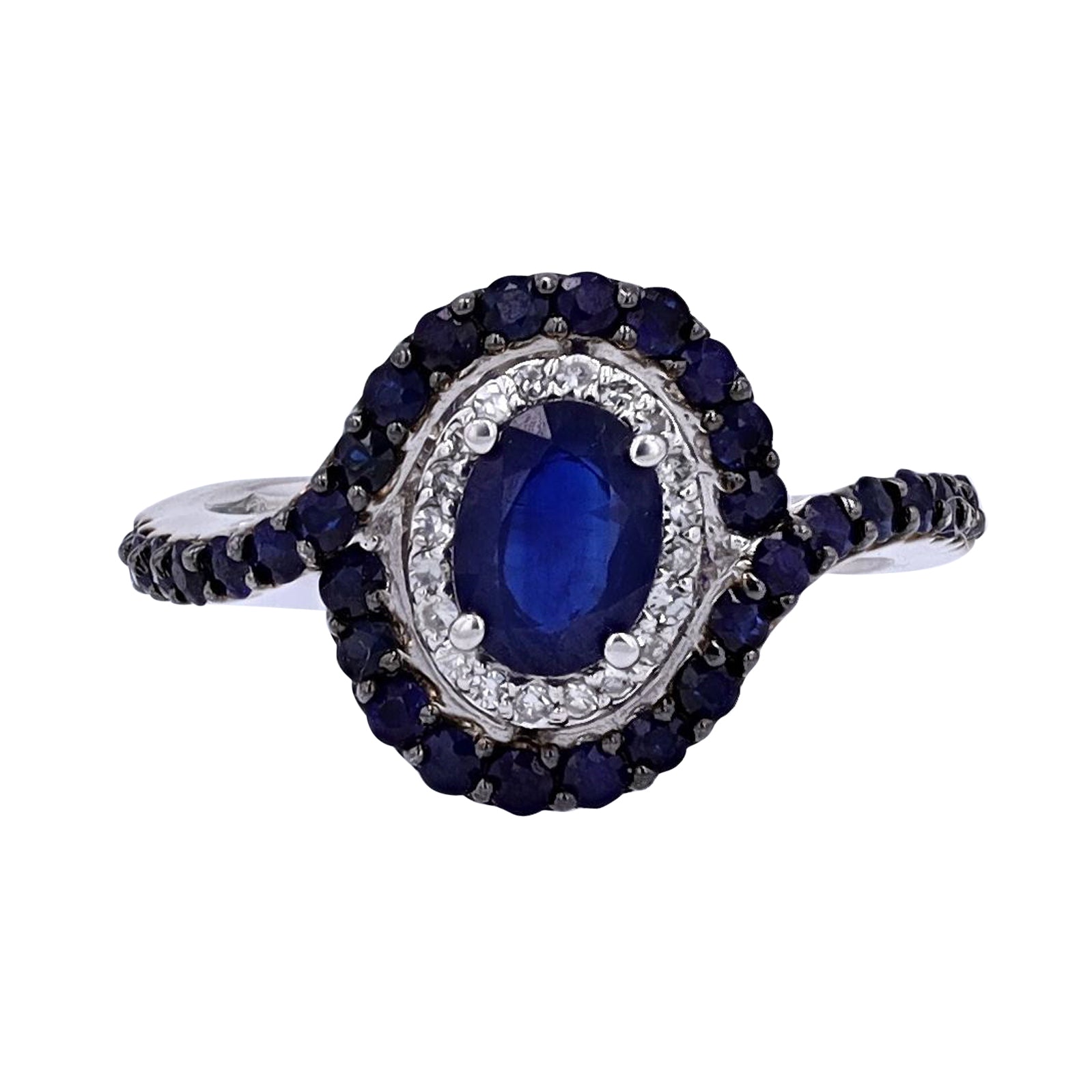 14K EFFY WG 1.86 CT Oval Sapphire Halo Ring