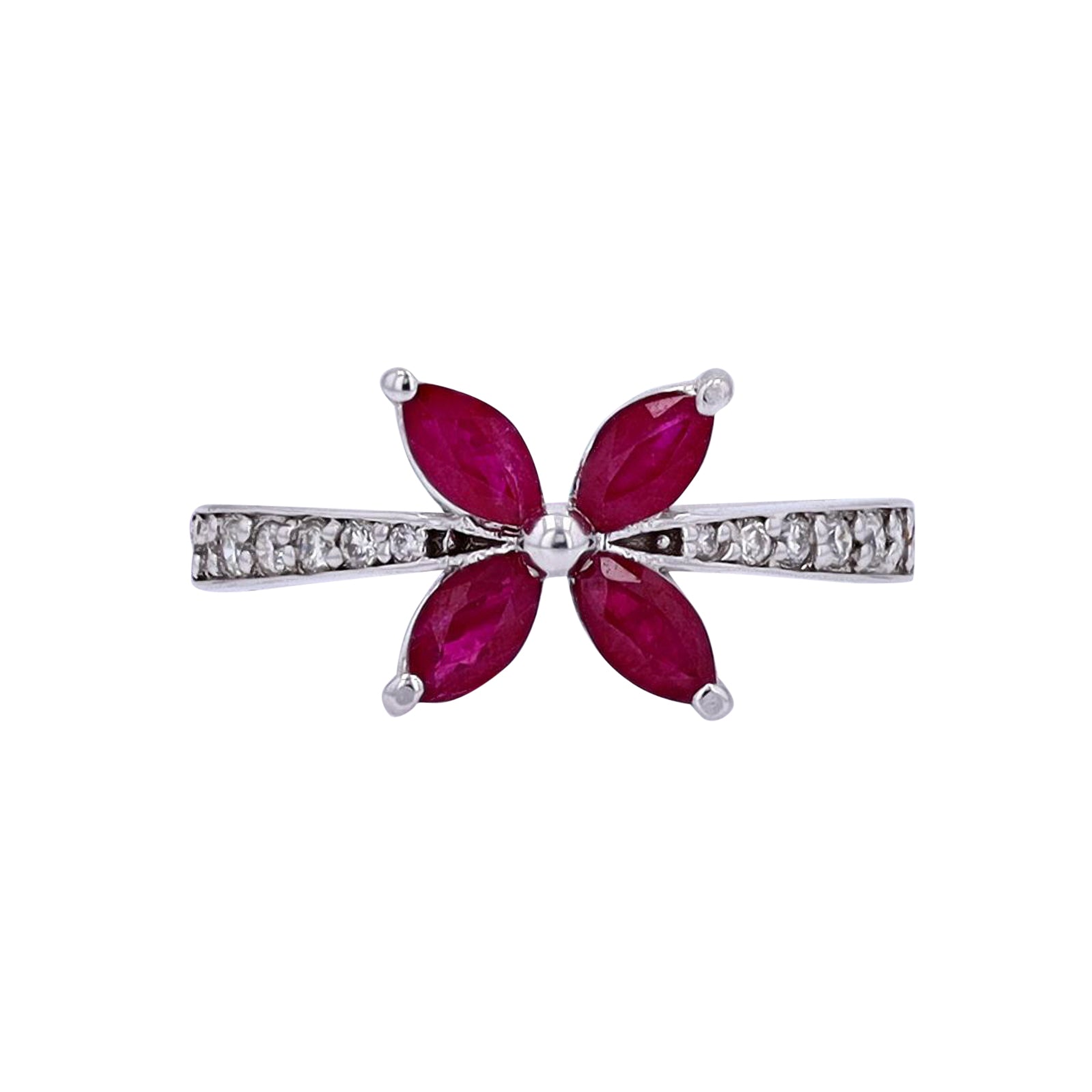 14K EFFY WG .87 CTW Ruby Flower Ring