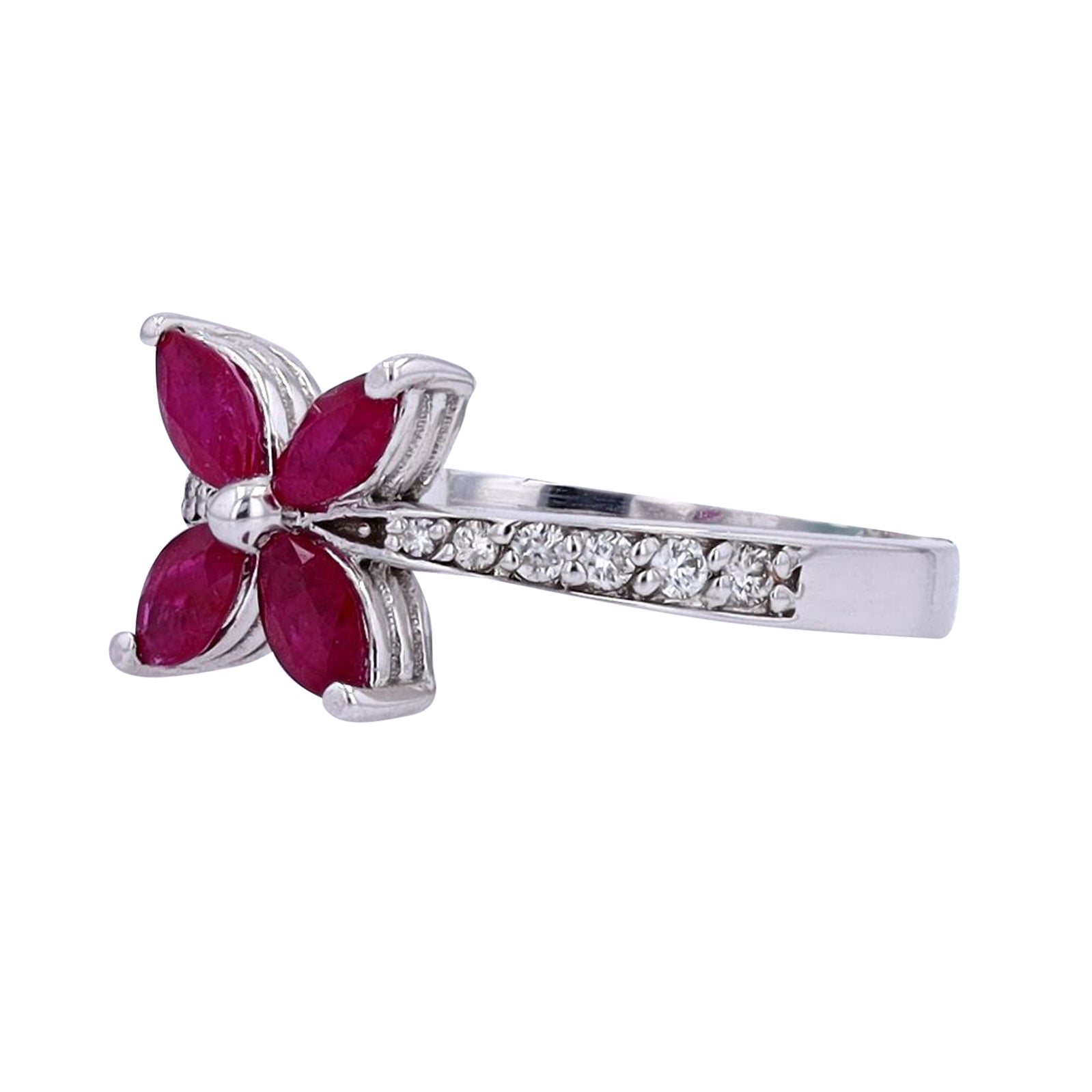 14K EFFY WG .87 CTW Ruby Flower Ring