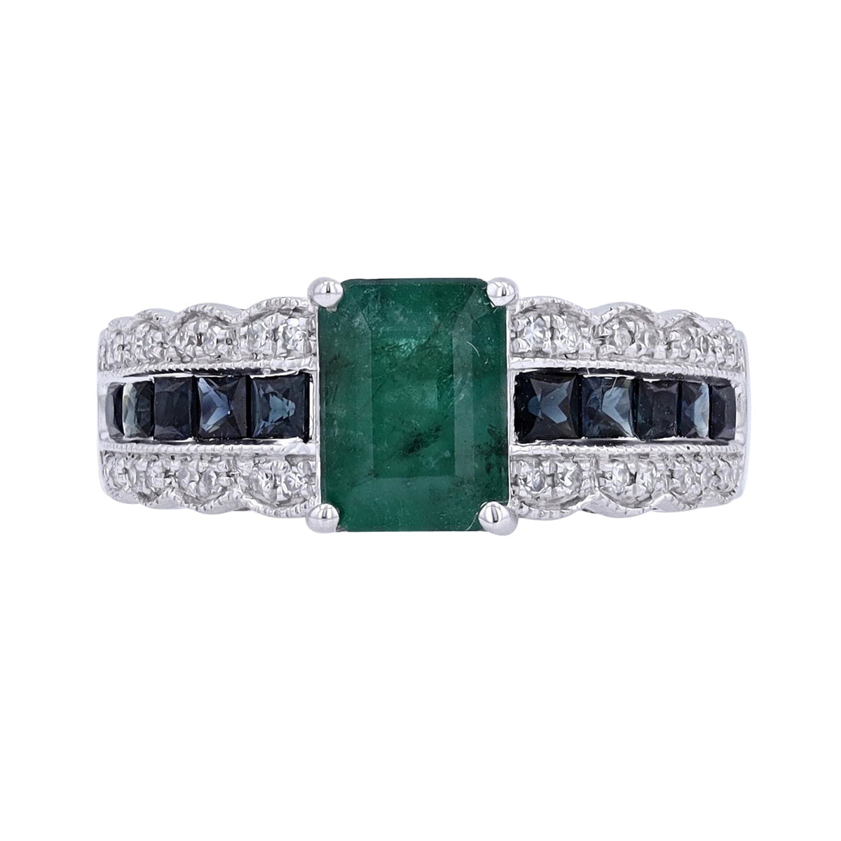 14K EFFY WG Emerald & Sapphire Ring