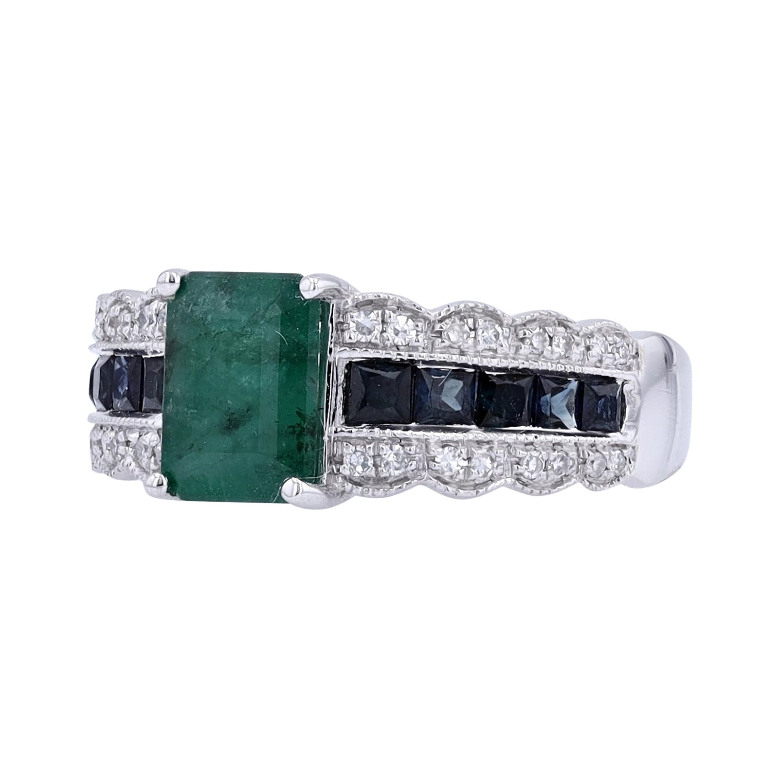14K EFFY WG Emerald & Sapphire Ring