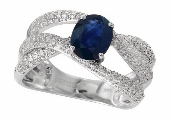 14K EFFY WG 1.42 CT Oval Cut Sapphire Ring