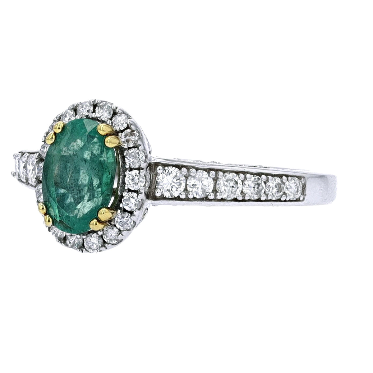 14K WG Oval Center Emerald Ring