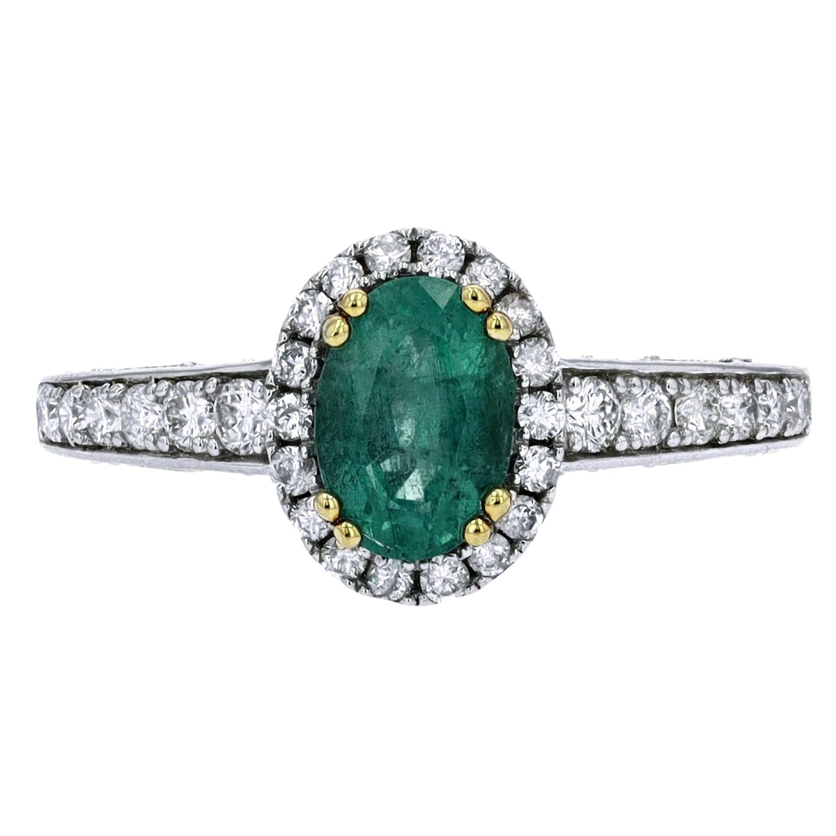 14K WG Oval Center Emerald Ring