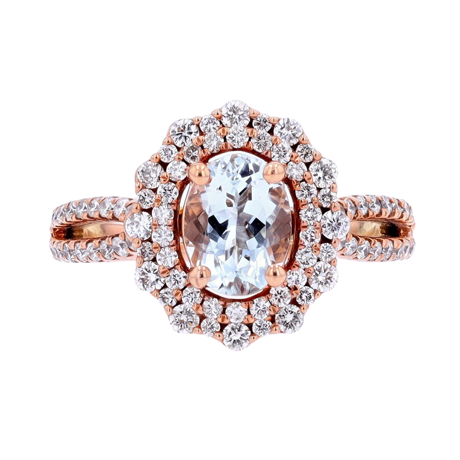 14K RG Aqua & Diamond Halo Ring