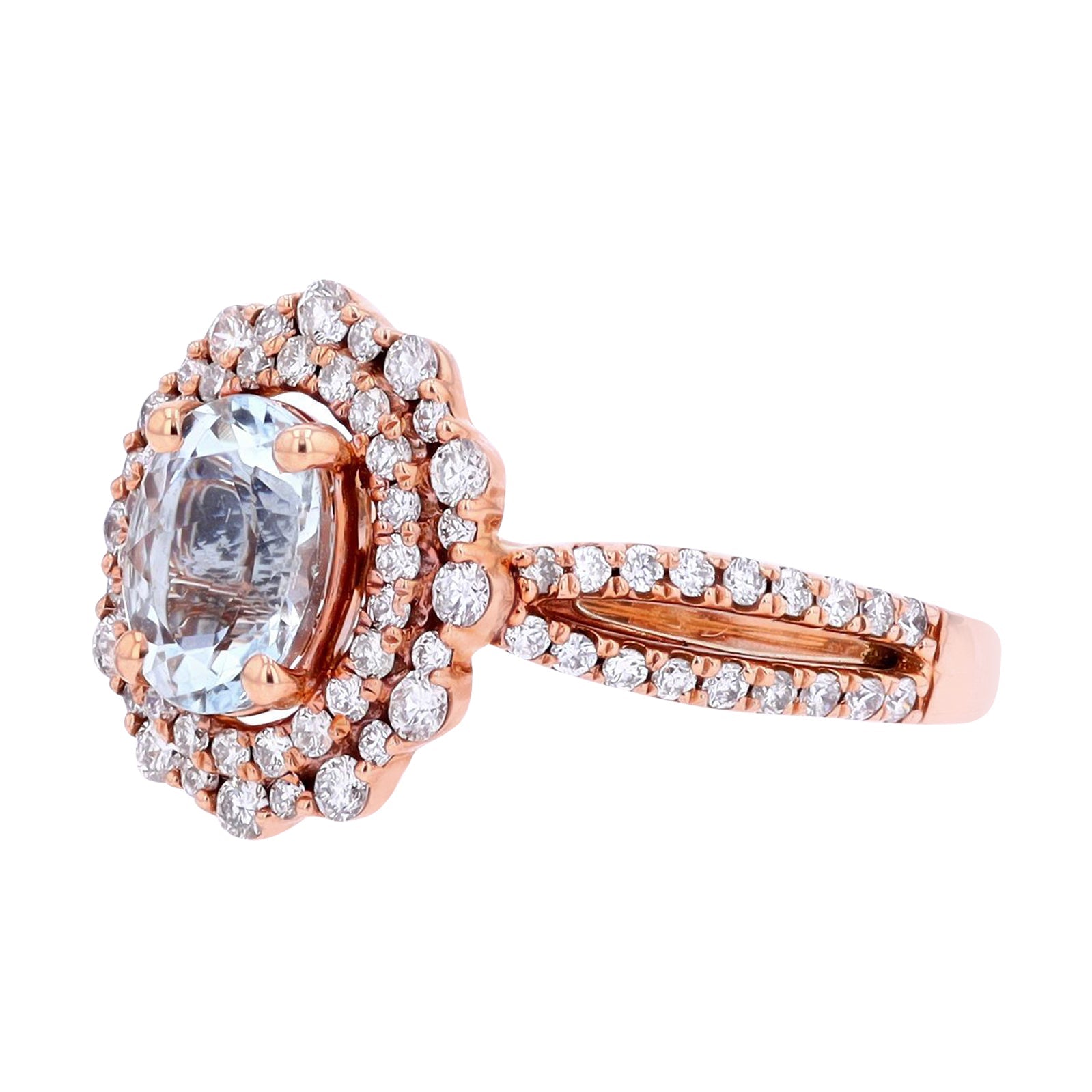 14K RG Aqua & Diamond Halo Ring