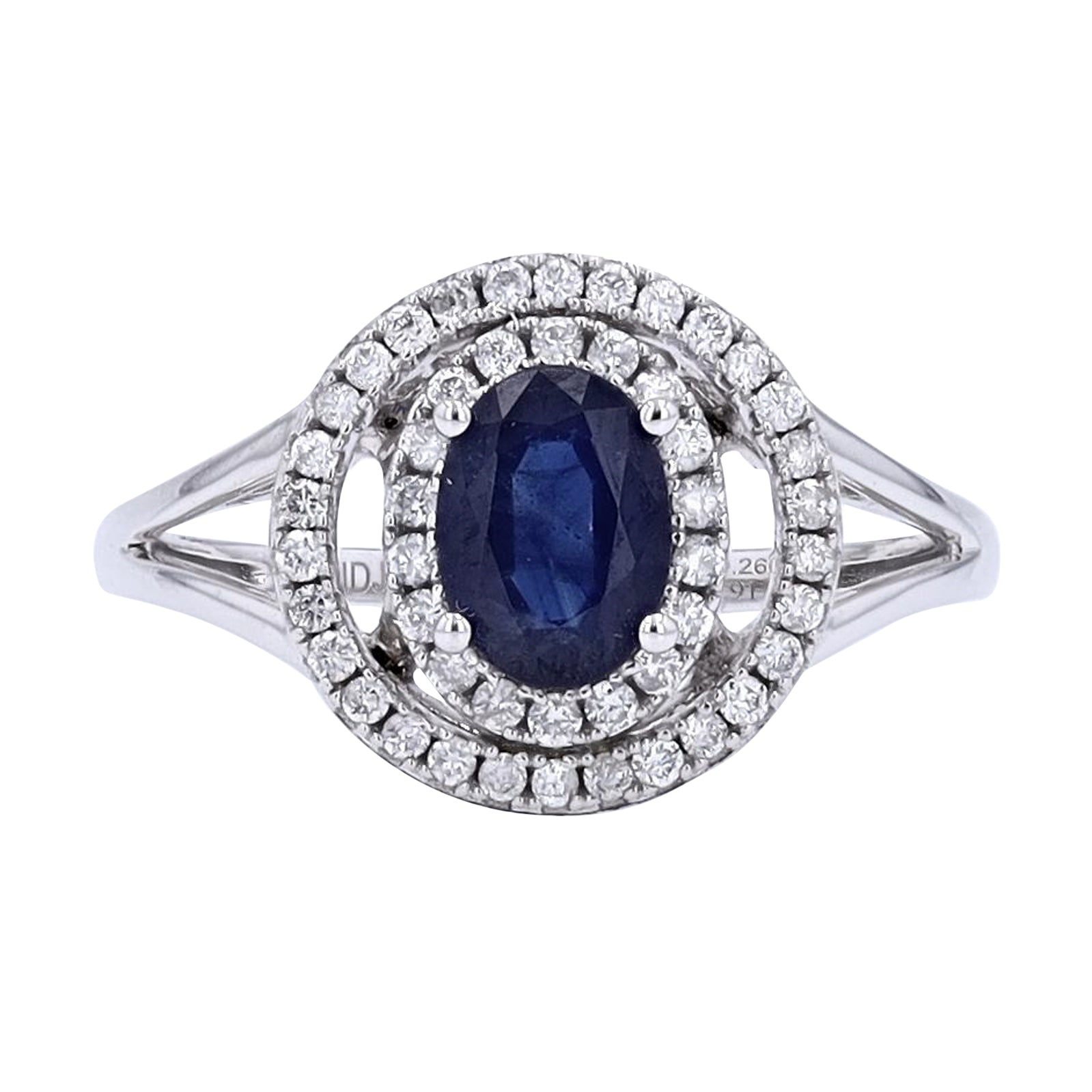 14K 1 CT Sapphire Double Halo Ring with Split Shank<p><strong>More Colors Available</p></strong>