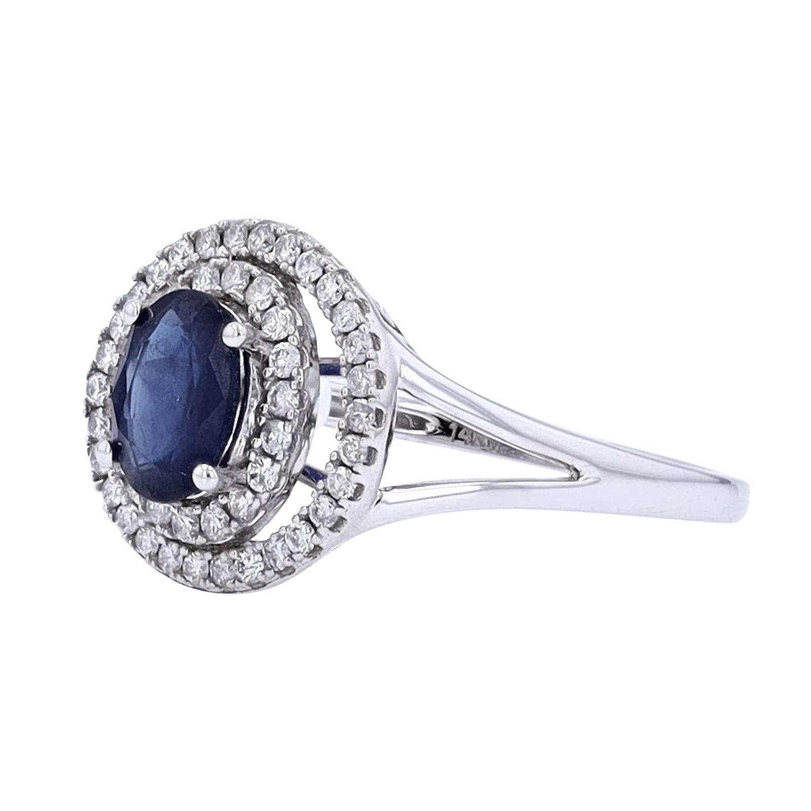 14K 1 CT Sapphire Double Halo Ring with Split Shank<p><strong>More Colors Available</p></strong>