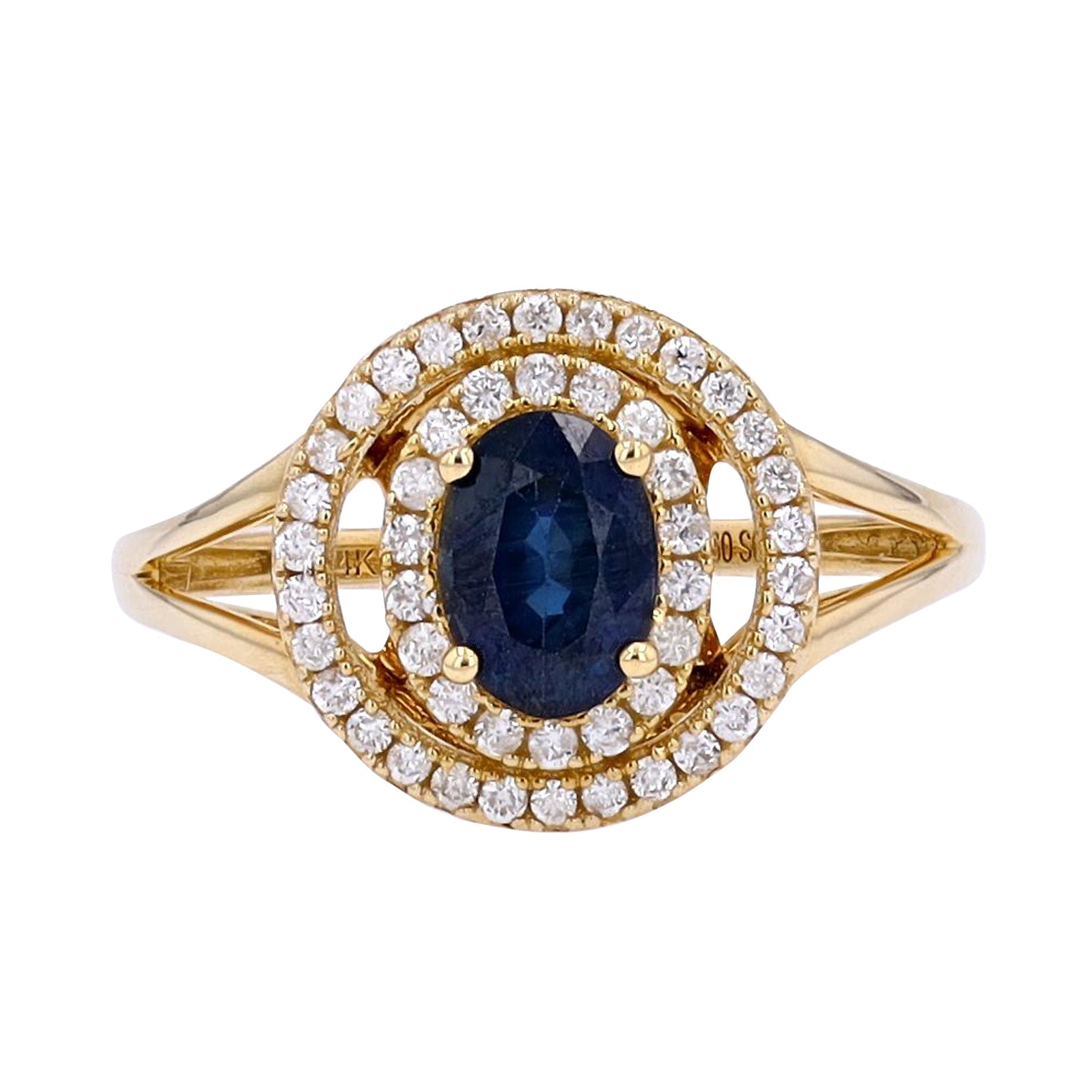 14K 1 CT Sapphire Double Halo Ring with Split Shank<p><strong>More Colors Available</p></strong>
