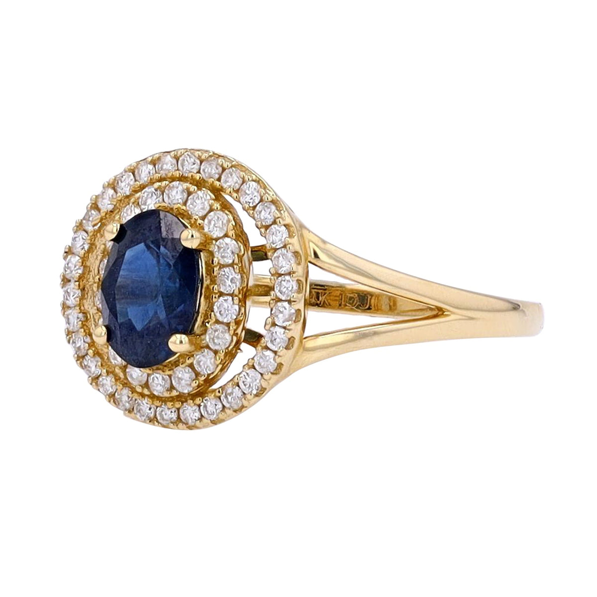 14K 1 CT Sapphire Double Halo Ring with Split Shank<p><strong>More Colors Available</p></strong>