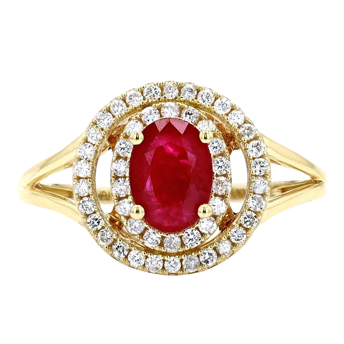 14K 1 CT Ruby Double Halo Ring with Split Shank<p><strong>More Colors Available</p></strong>