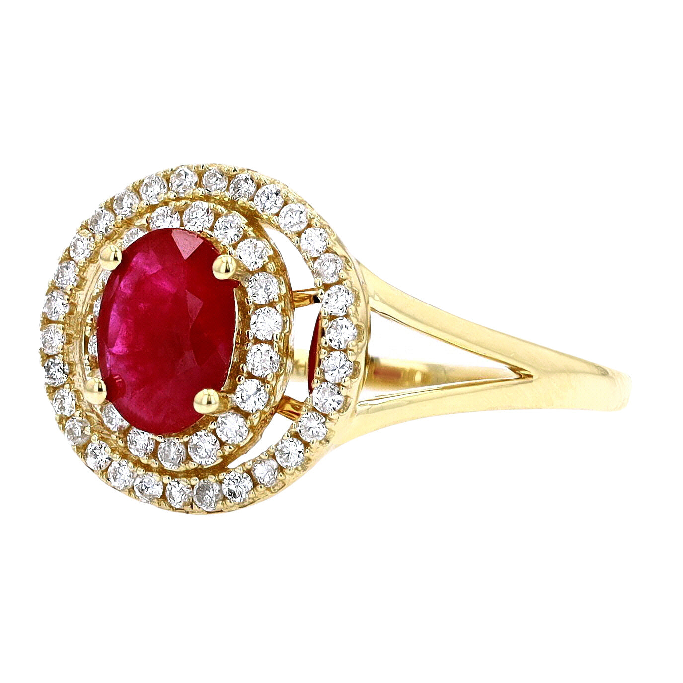 14K 1 CT Ruby Double Halo Ring with Split Shank<p><strong>More Colors Available</p></strong>