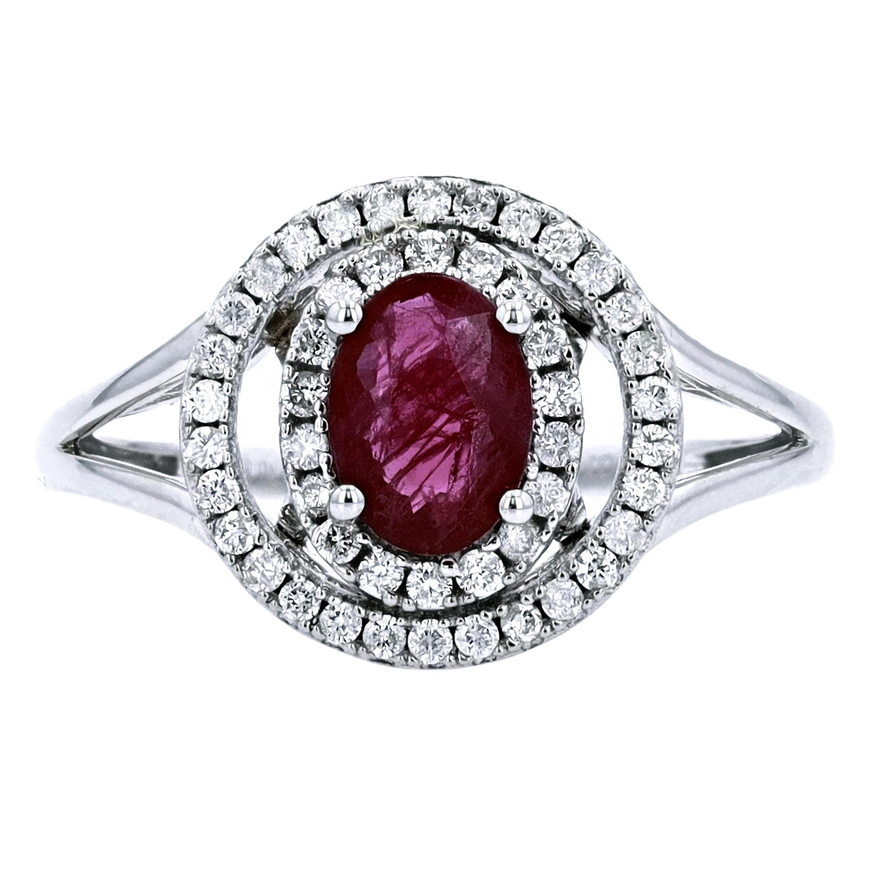14K 1 CT Ruby Double Halo Ring with Split Shank<p><strong>More Colors Available</p></strong>