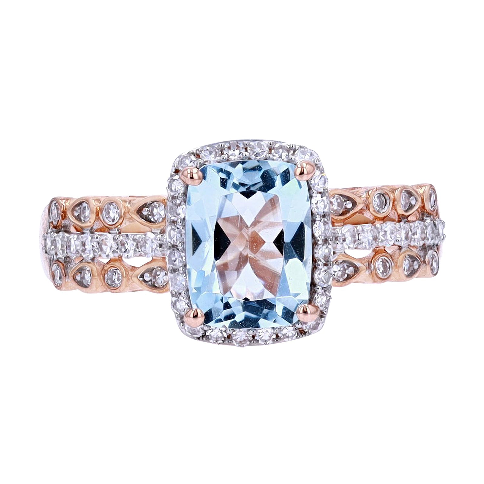 14K RG Aqua Center Ring