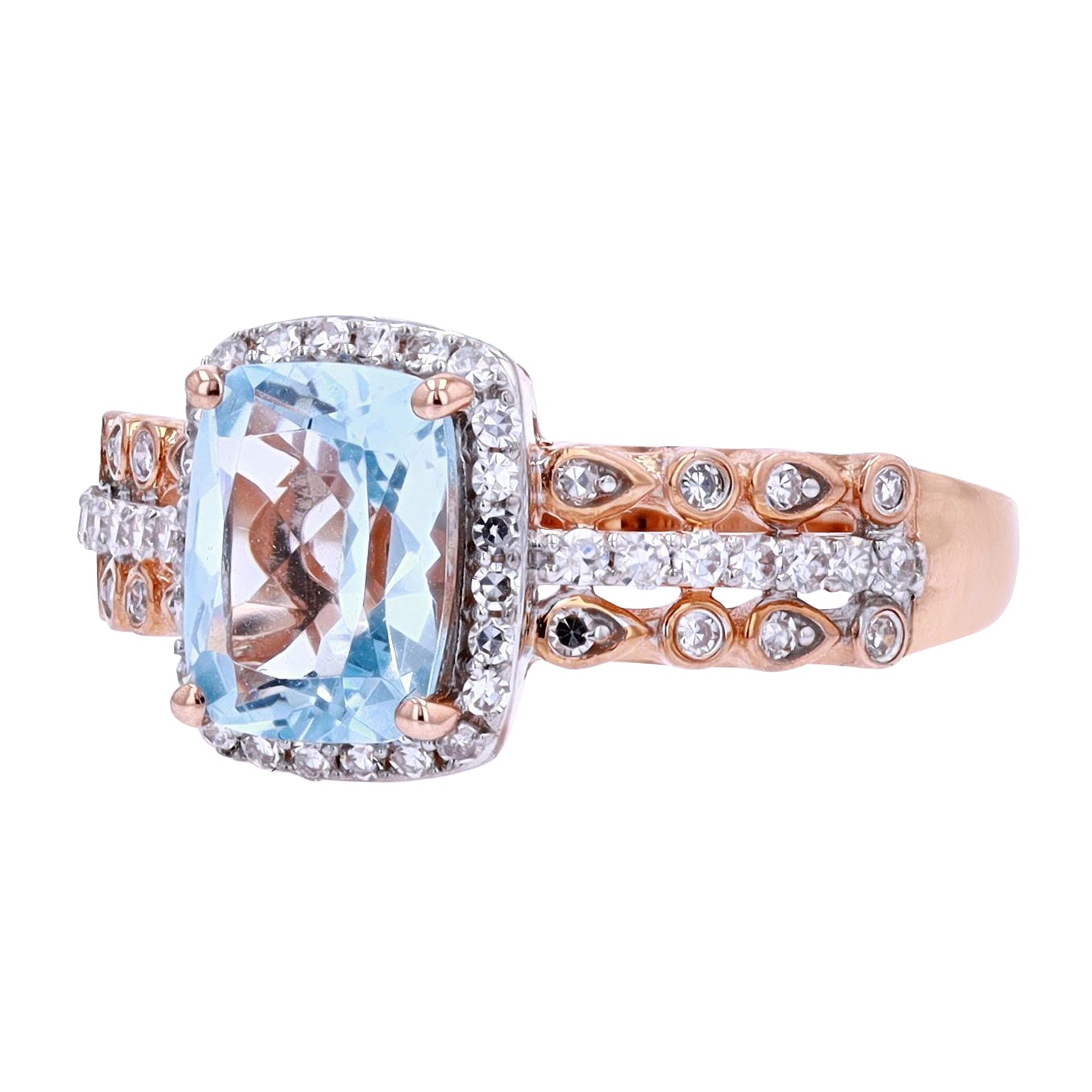 14K RG Aqua Center Ring