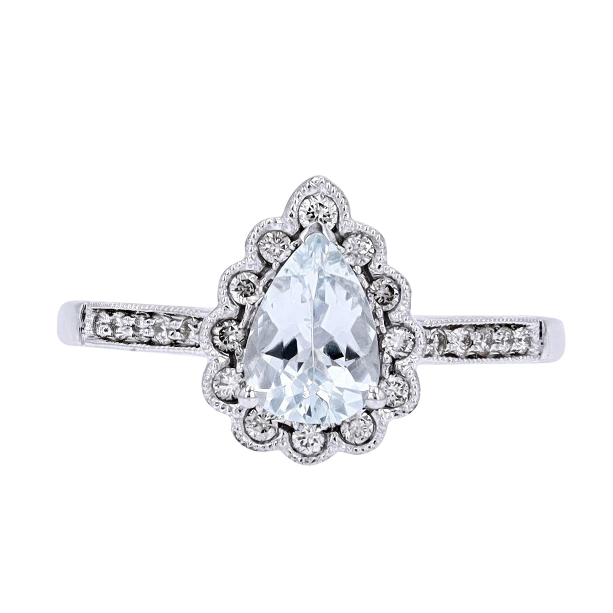 14K WG Aqua Halo Ring