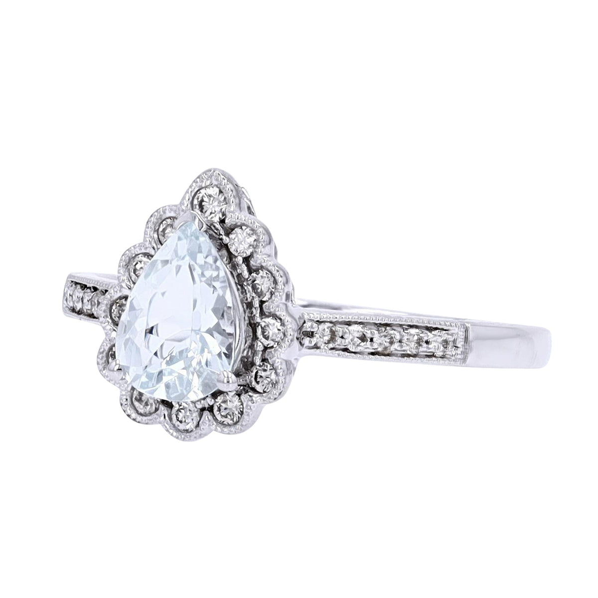 14K WG Aqua Halo Ring