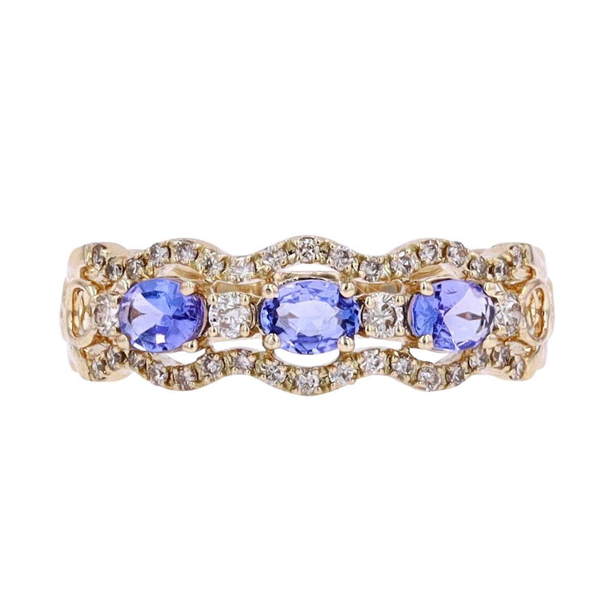 14K YG Three Stone Tanzanite Ring