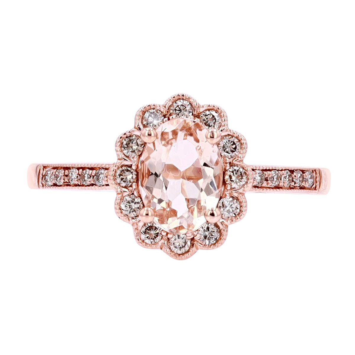 14K RG Oval Morganite Halo Ring