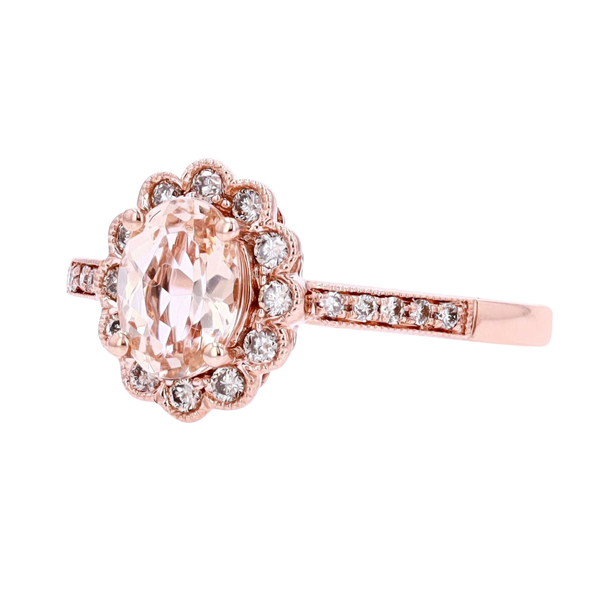 14K RG Oval Morganite Halo Ring