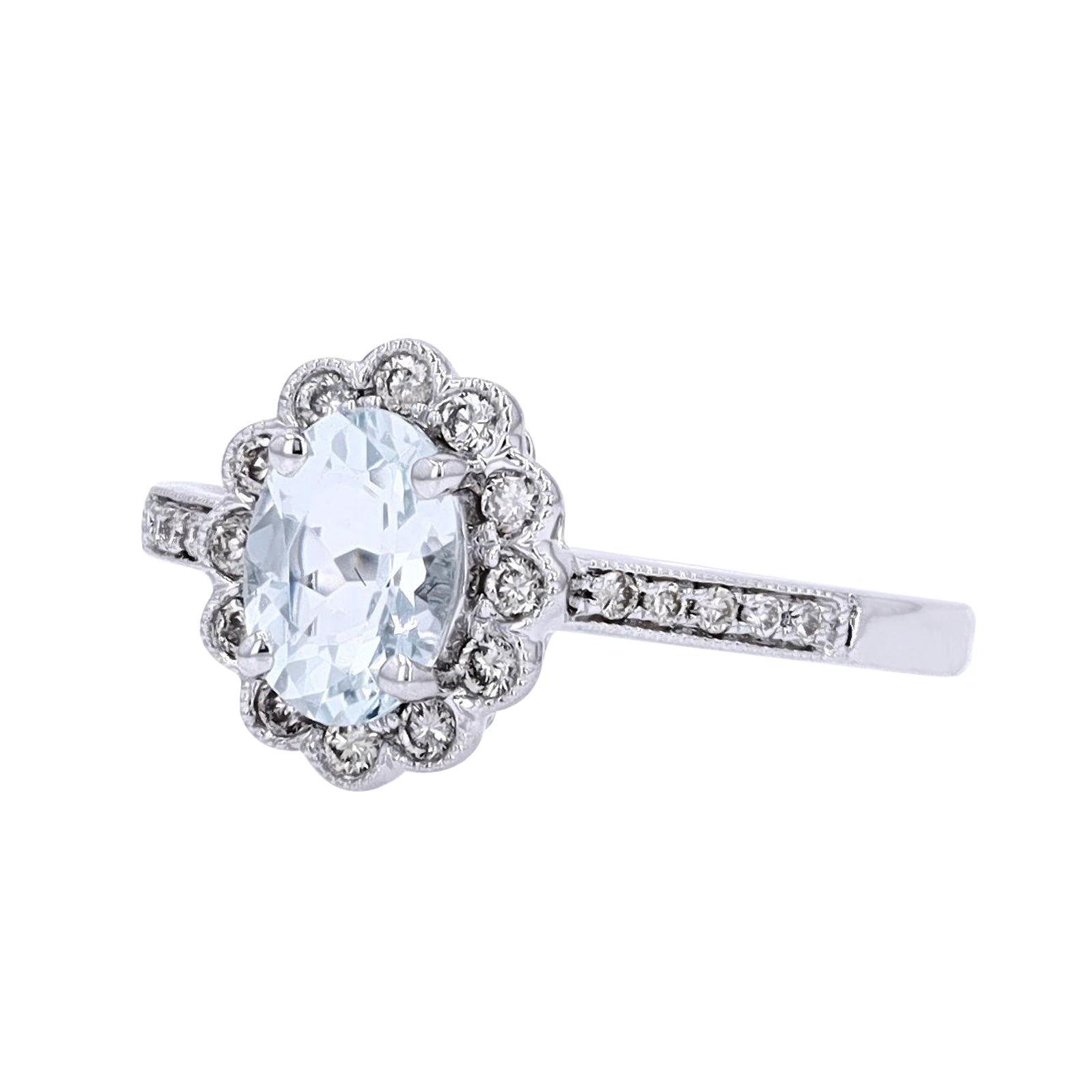 10K WG Oval Aqua Halo Ring