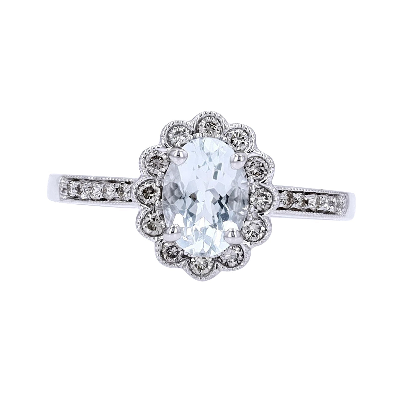 10K WG Oval Aqua Halo Ring