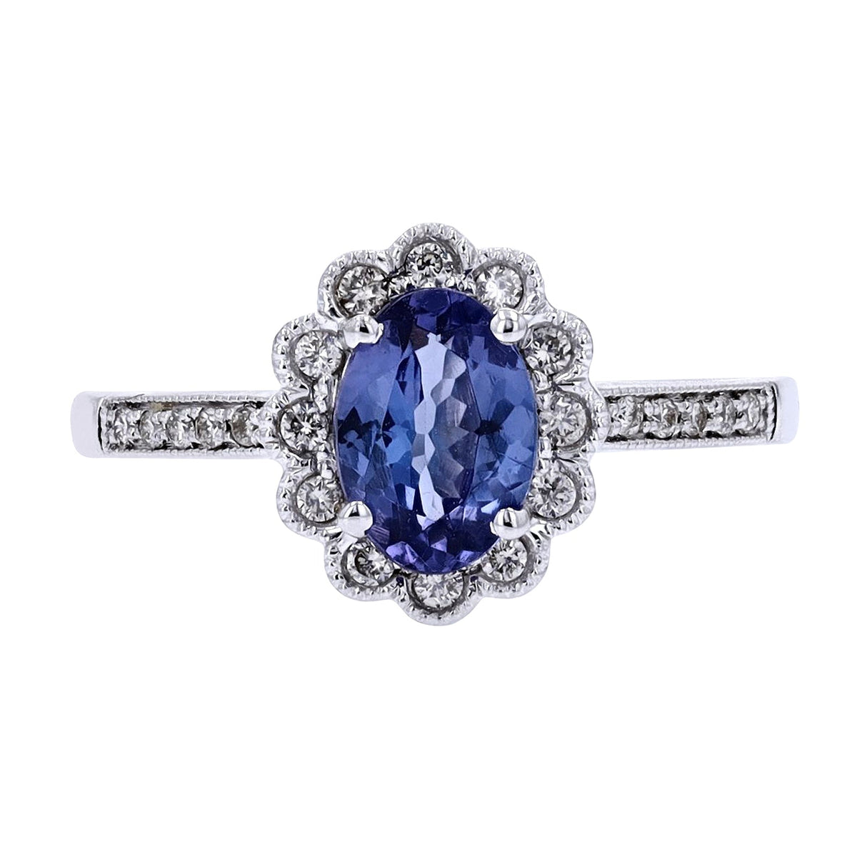 14K WG Oal Tanzanite Halo Ring