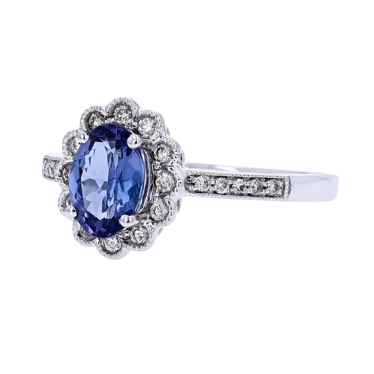 14K WG Oal Tanzanite Halo Ring
