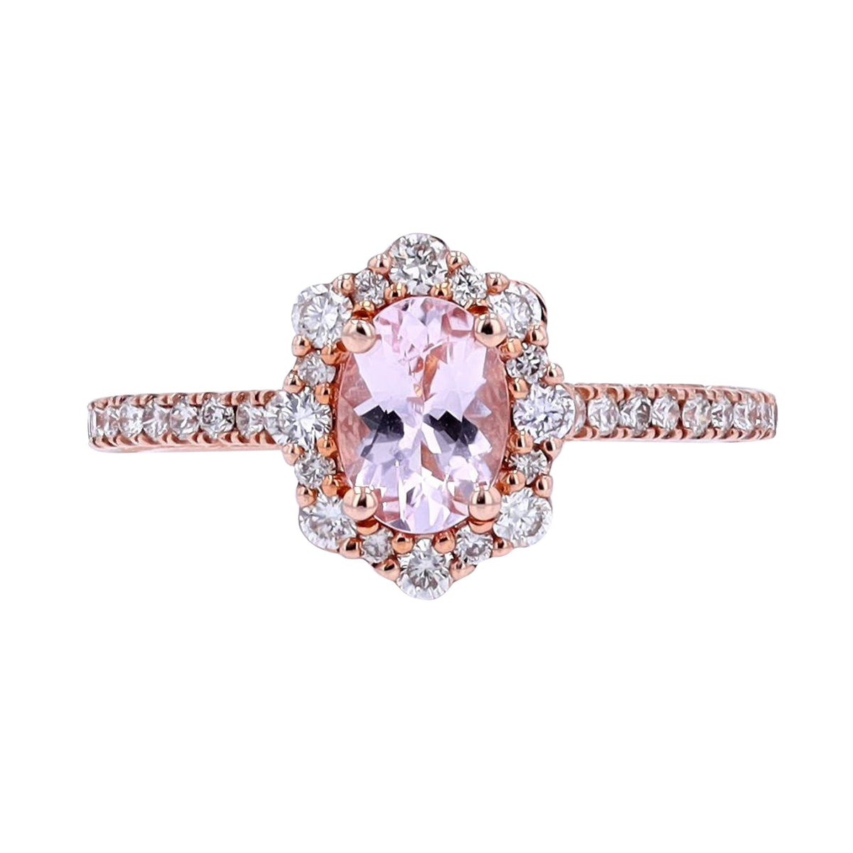 14K RG 0.70 CT Morganite Center Halo Ring