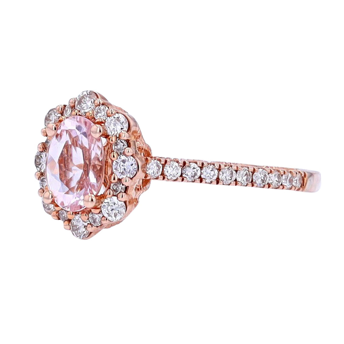 14K RG 0.70 CT Morganite Center Halo Ring