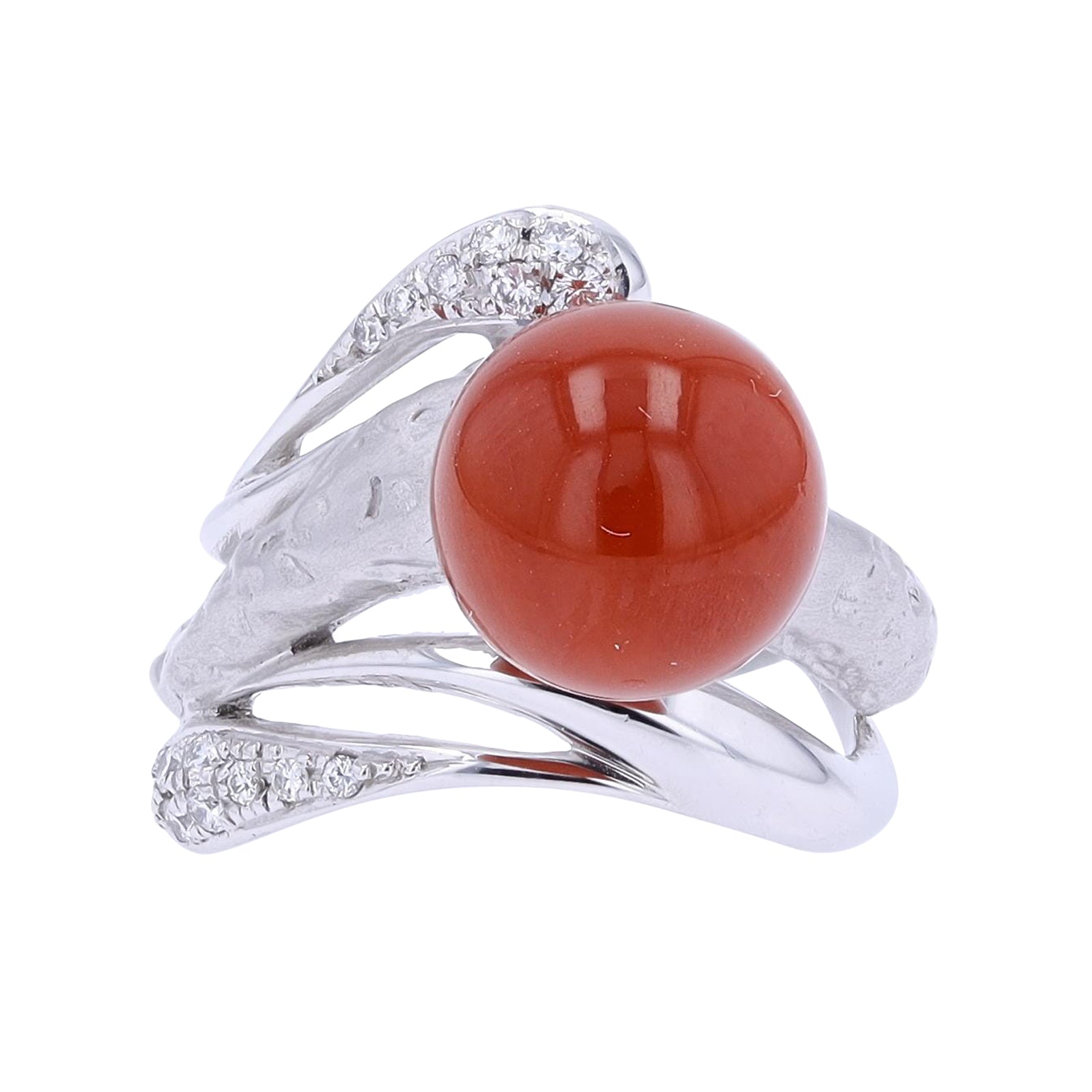 18K WG 10MM Coral Bead Ring