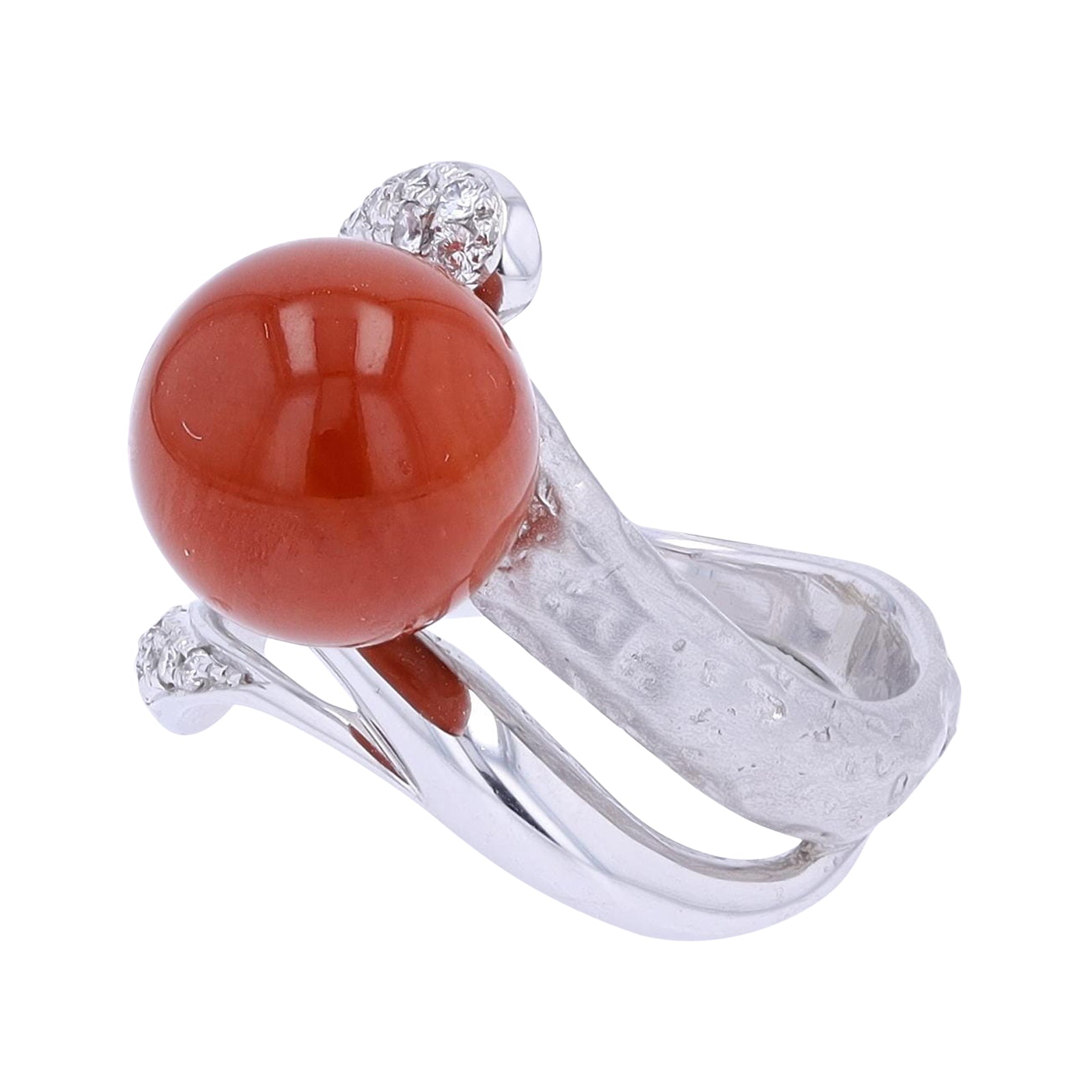 18K WG 10MM Coral Bead Ring