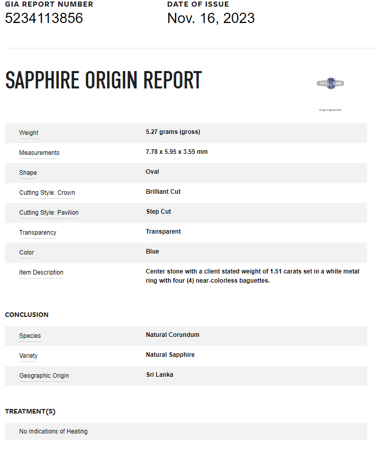 PT850 1.51 CT No Heat Sri Lanka Sapphire Ring<p><strong>GIA Available</p></strong>