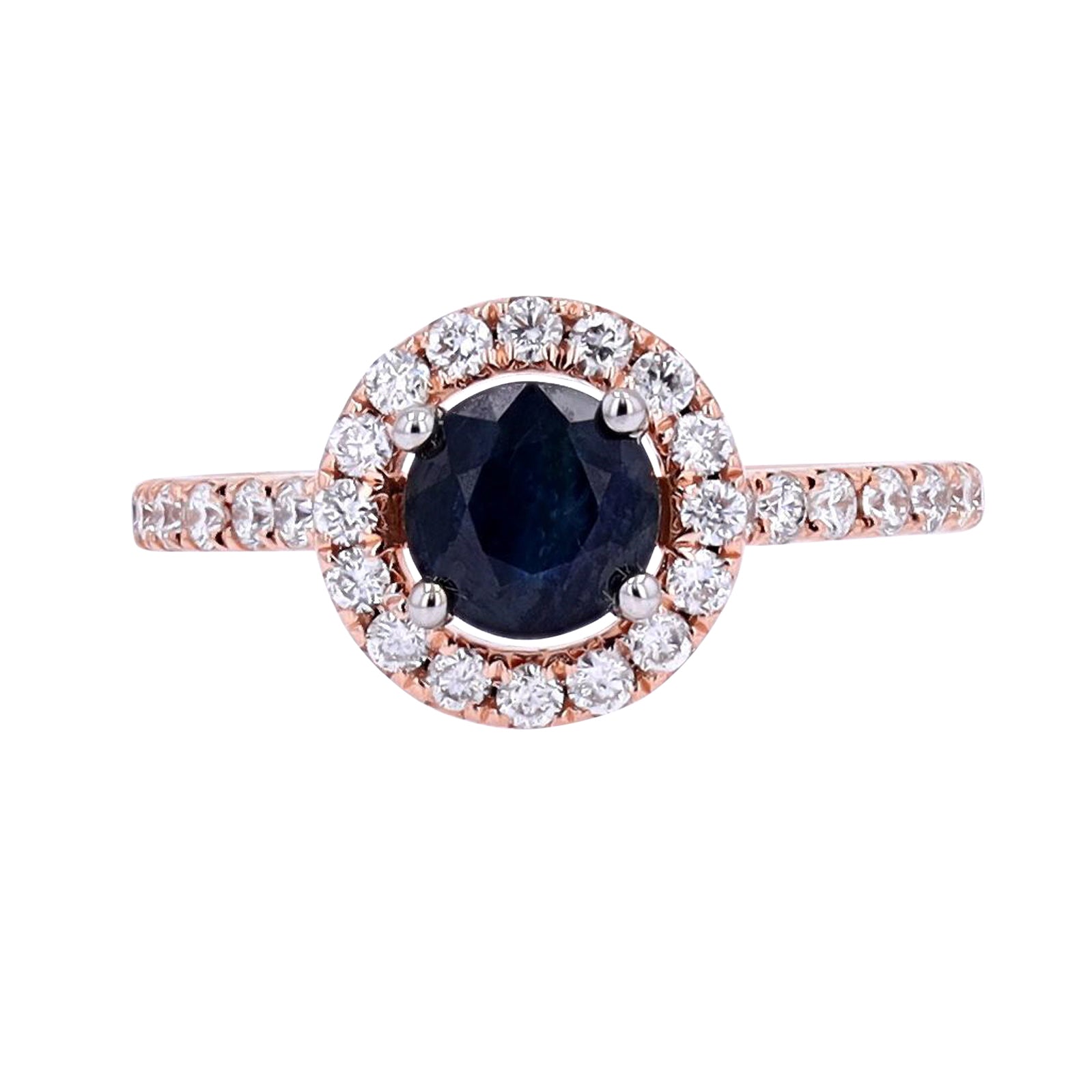 14K RG Sapphire & Diamond Halo Ring