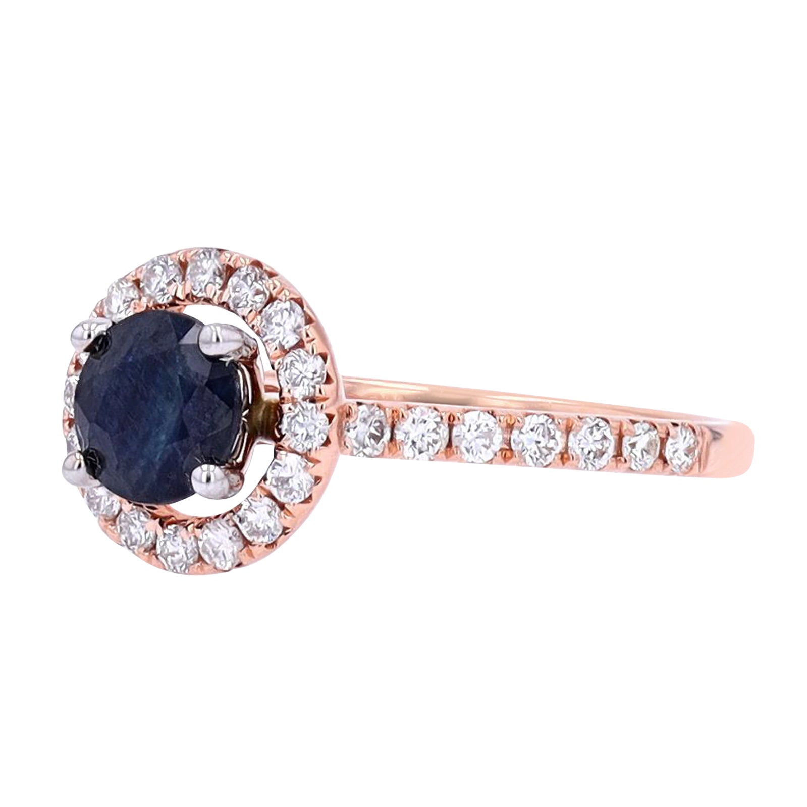 14K RG Sapphire & Diamond Halo Ring
