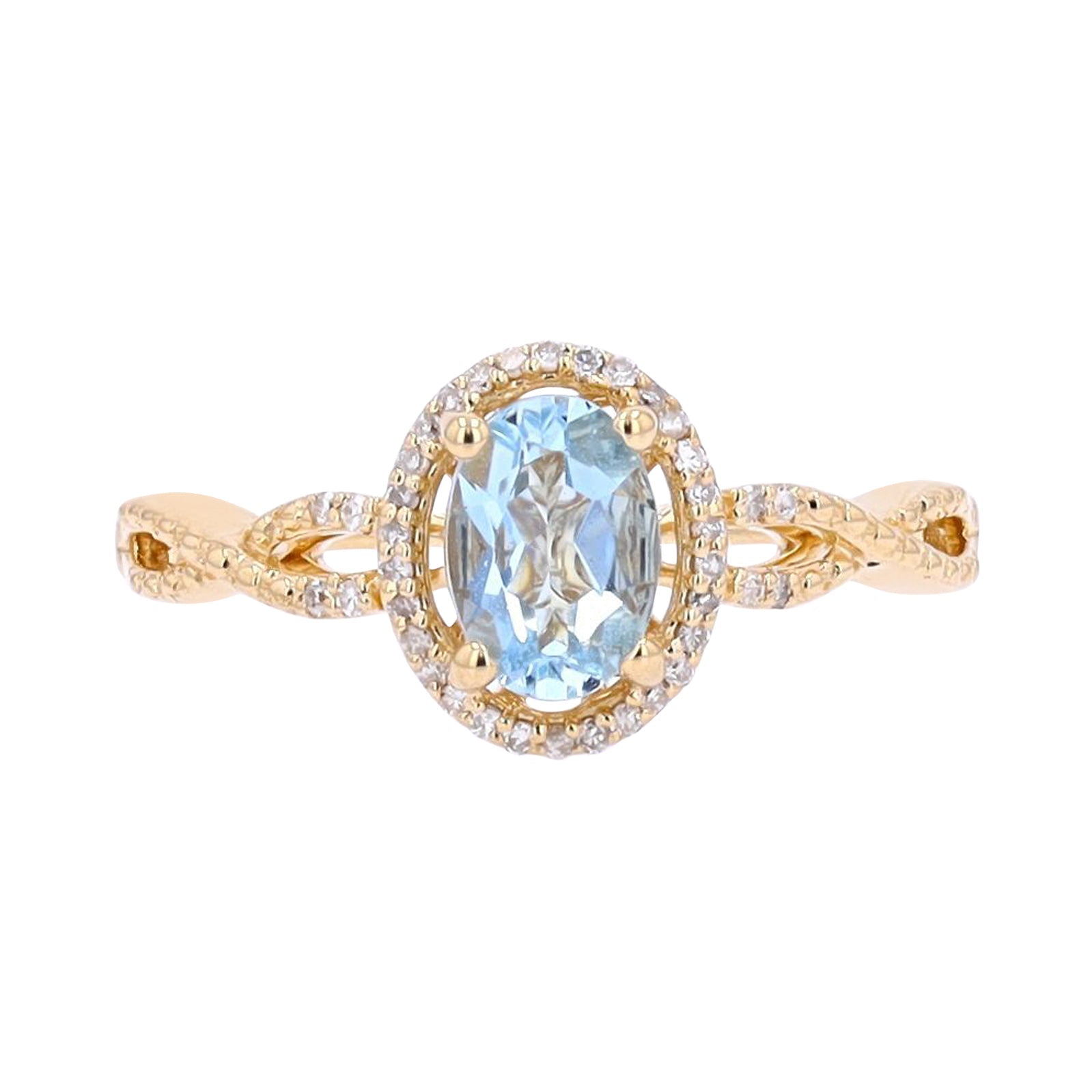 14K Aqua & Diamond Halo Ring<p><strong>More Colors Available</p></strong>