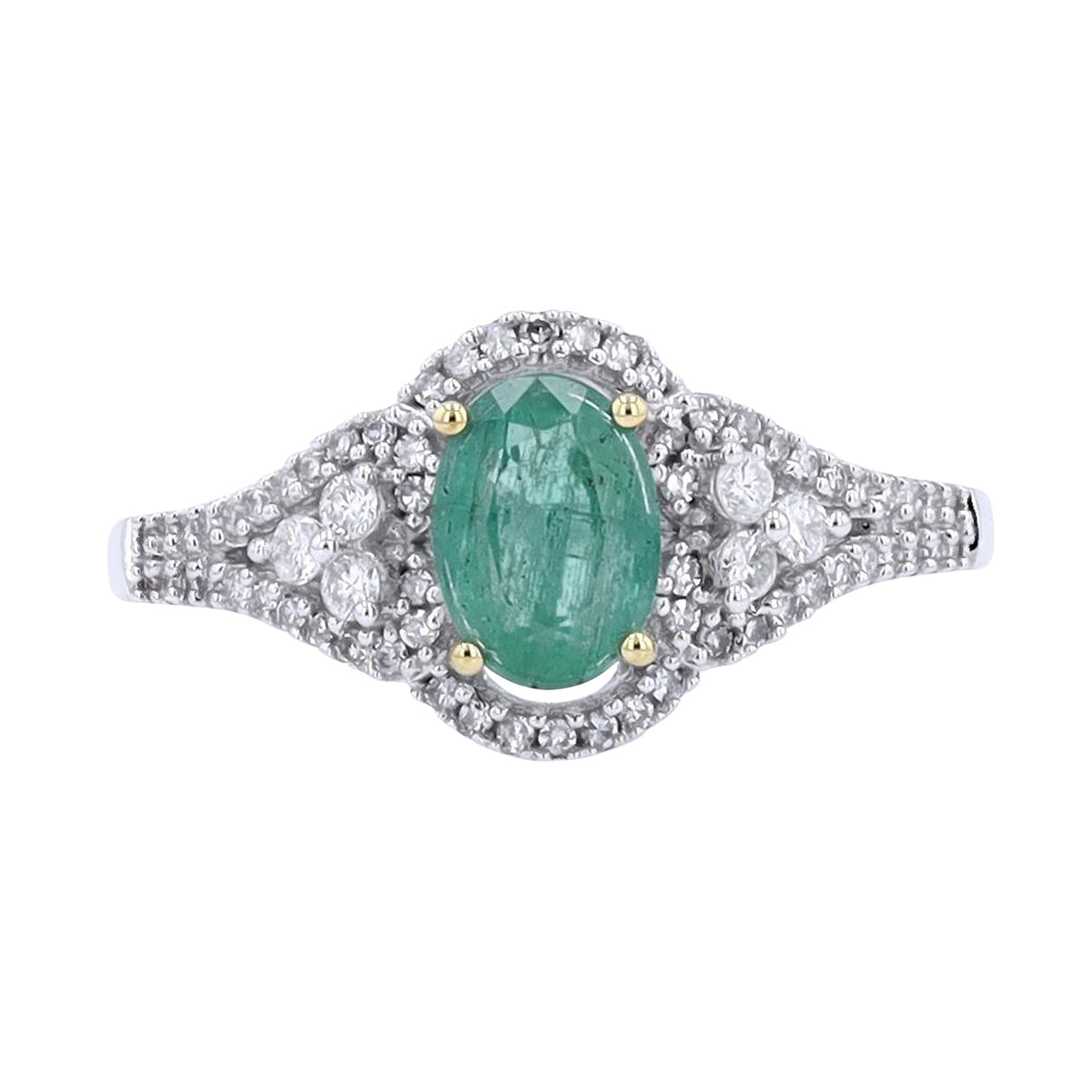 14K Emerald & Diamond Halo Ring<p><strong>$379</p></strong> <p><strong>More Colors Available</p></strong>
