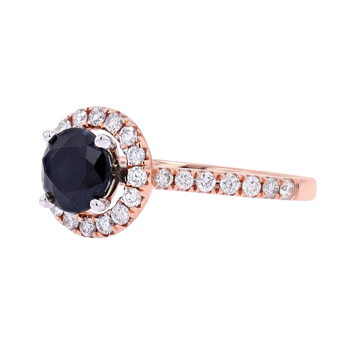 14K RG Sapphire & Diamond Halo Ring