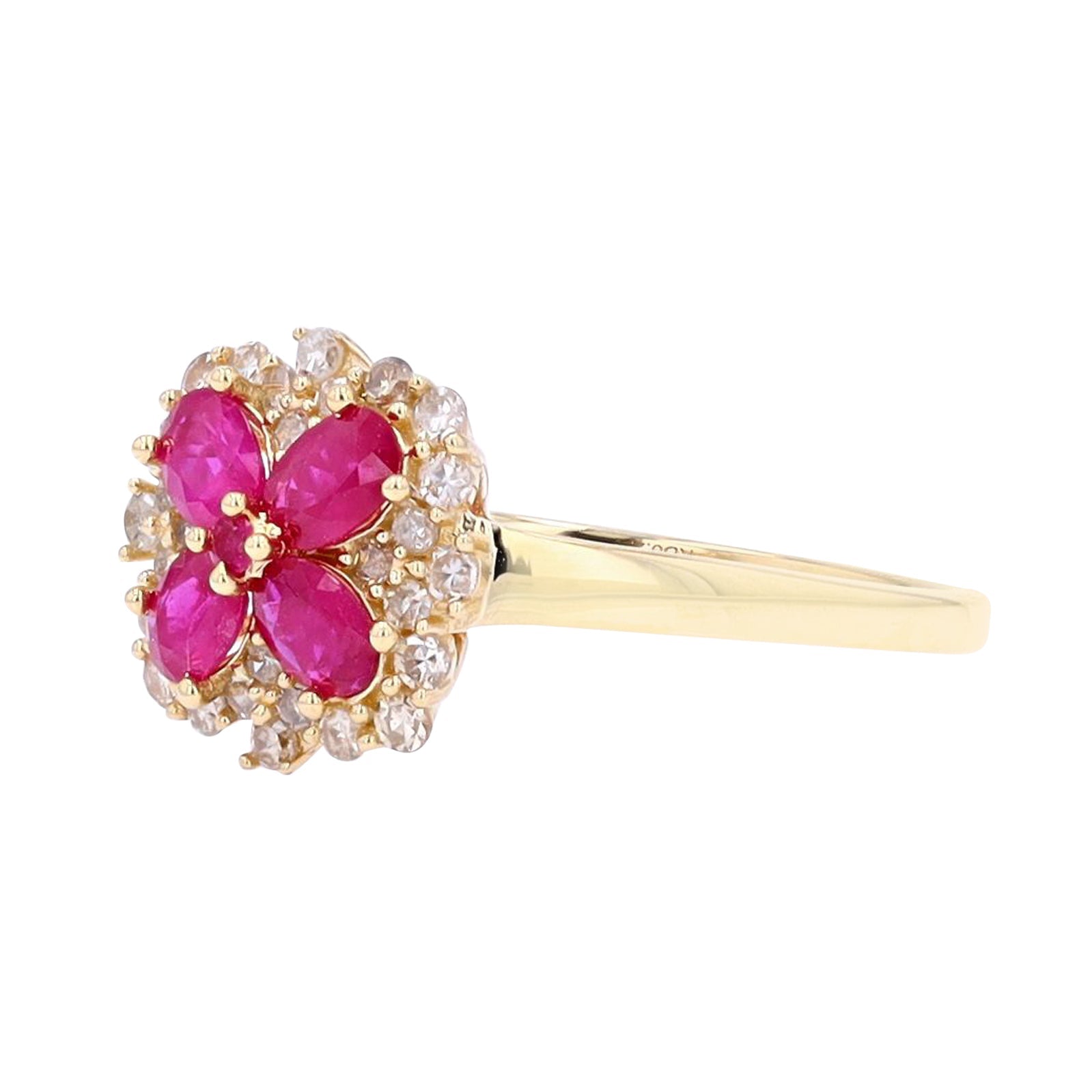 14K YG Ruby Flower Ring